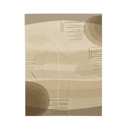 Neutral Abstract Shapes Velveteen Plush Blanket | Beige Modern Minimalist Throw - TRV