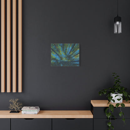 Forest Canopy Matte Canvas Wall Art — Upward View of Trees, Blue & Green Nature Print