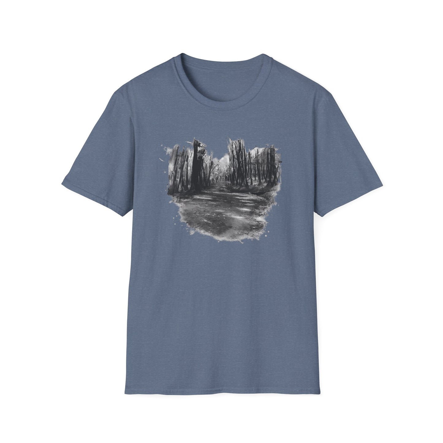 Unisex Softstyle T-Shirt with Abstract Landscape Art, Casual Wear, Gift for Art Lovers, Everyday Fashion, Nature Inspired Tee - TRV