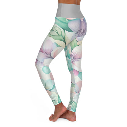 Pastel Floral Pattern High Waisted Yoga Leggings | Botanical Leggings