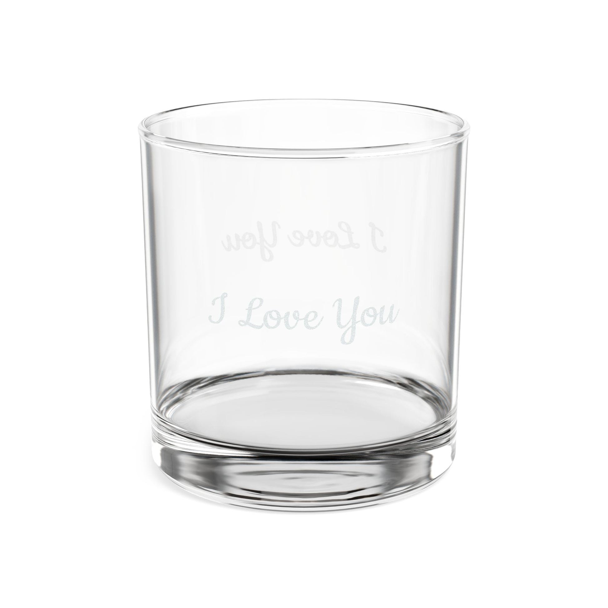 Engraved I Love You whiskey glass, 10.5 oz personalized rocks glass with custom inscription, made by Printify.