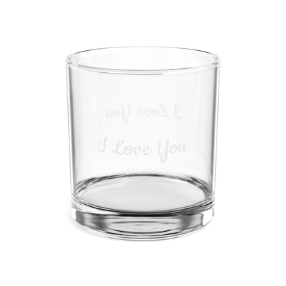 Engraved I Love You whiskey glass, 10.5 oz personalized rocks glass with custom inscription, made by Printify.