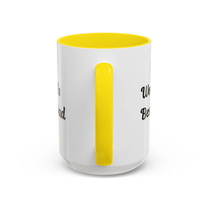 Black trim ceramic mug with "World's Best Dad" text, 11oz or 15oz capacity, printed by Printify, ideal for coffee or tea.