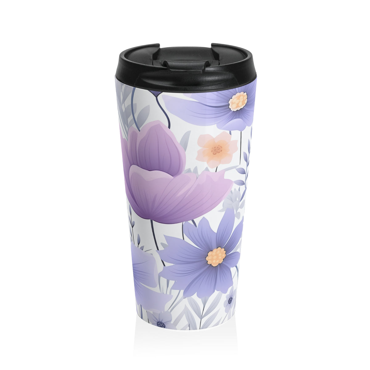 Lavender floral 15oz insulated stainless steel travel mug - view 2