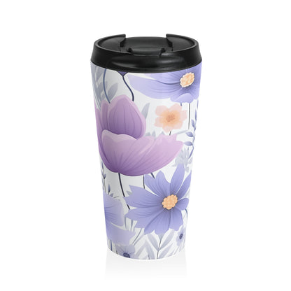 Lavender floral 15oz insulated stainless steel travel mug - view 2