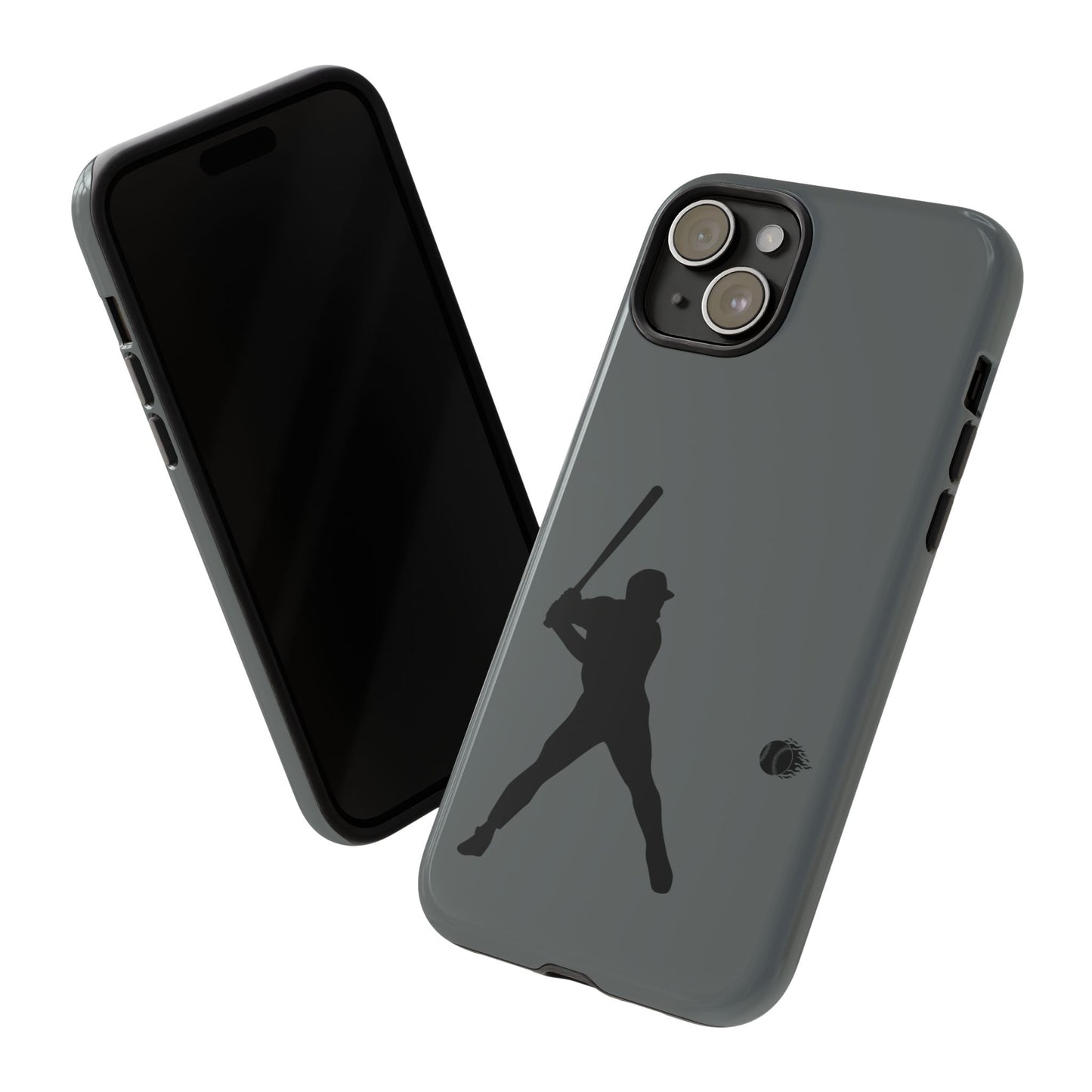 Black iPhone case with white baseball silhouette design, protective sporty Printify phone cover for iPhone models.