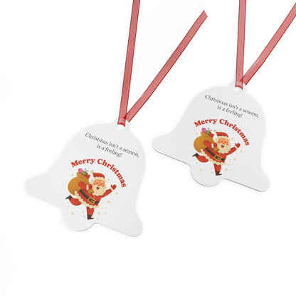 Metal Christmas ornament featuring Santa with sack, bell-shaped holiday decoration by Printify, perfect for festive decor.
