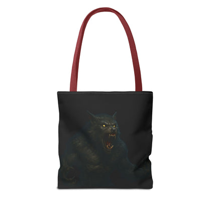 Dark Halloween werewolf tote bag featuring horror art, perfect gift for horror fans, made by Printify.