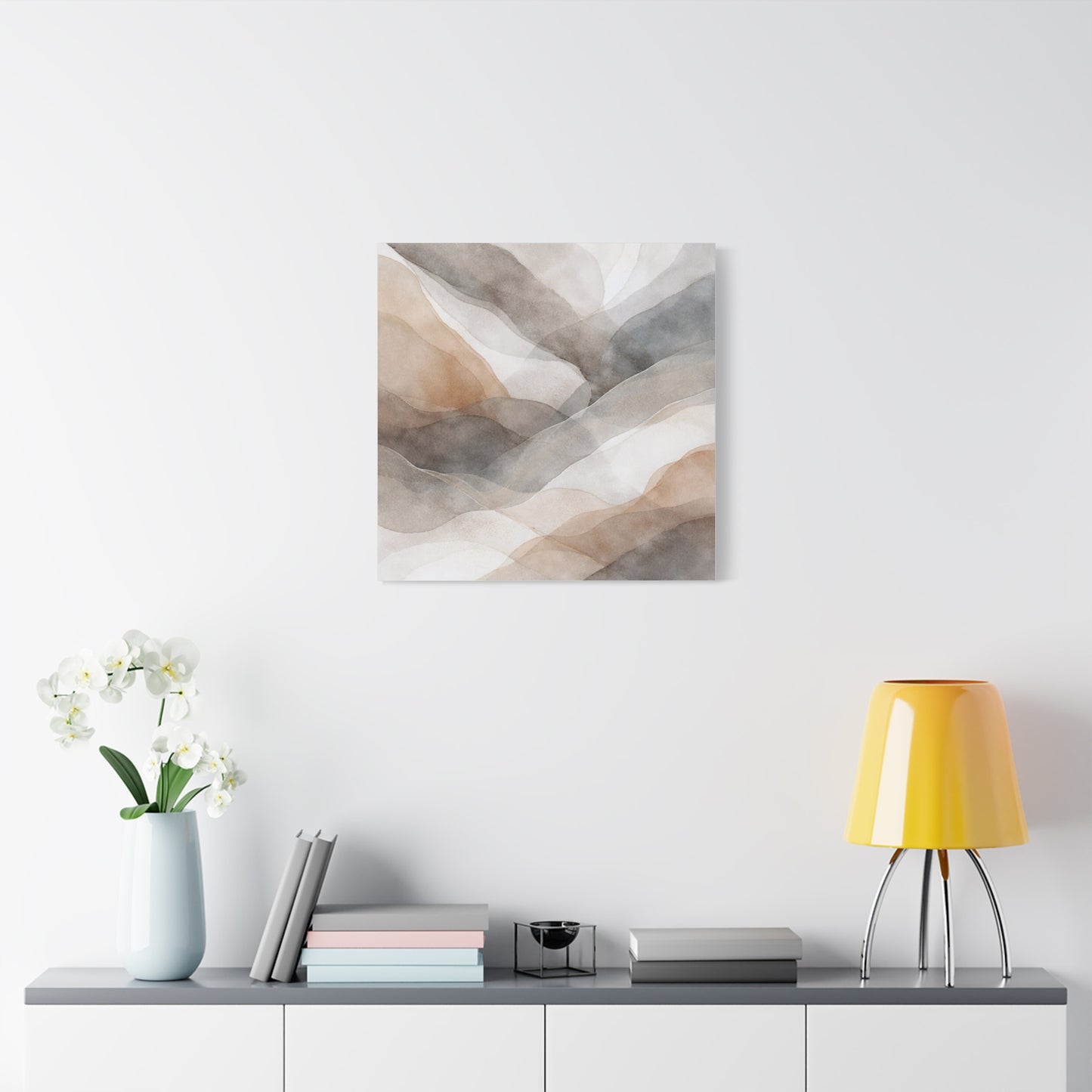 Neutral Abstract Watercolor Waves Canvas