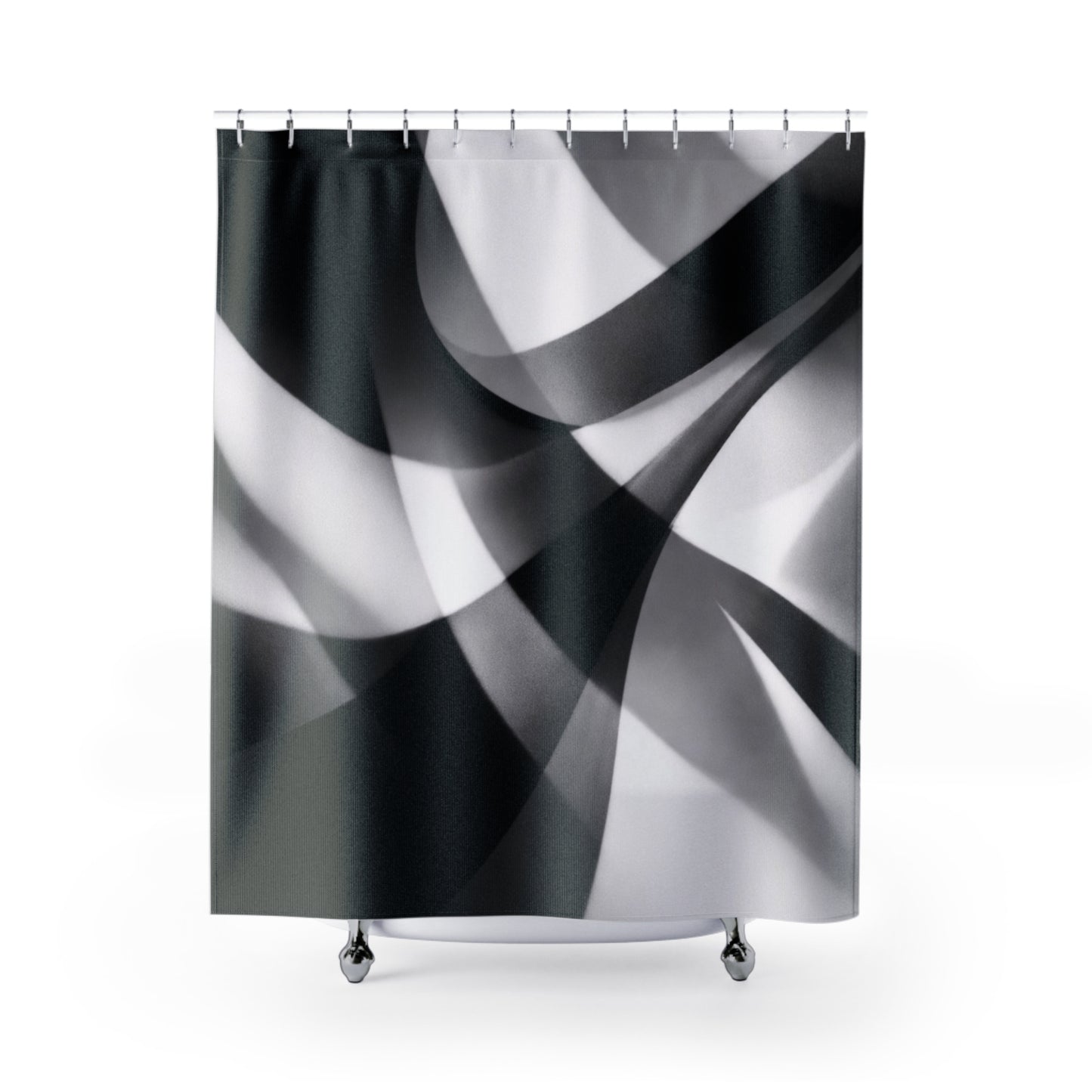 Abstract Black White Waves Shower Curtain | Modern Geometric Bathroom Decor