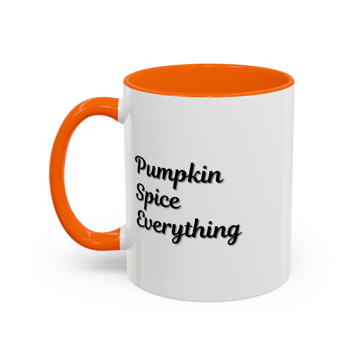 Printify Pumpkin Spice Everything accent coffee mug with fall-themed orange and brown design, 11oz size, perfect for seasonal coffee.