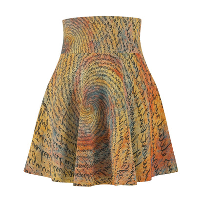 Colorful spiral print skater skirt with boho design, made by Printify, featuring vibrant all-over print perfect for festival fashion.
