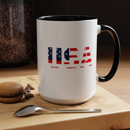 USA Flag Accent Coffee Mug — Patriotic 11/15oz Ceramic Coffee Cup