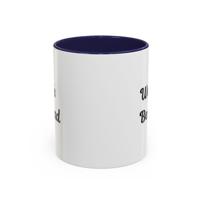 Black trim "World's Best Dad" accent coffee mug by Printify, 11oz or 15oz size, featuring bold text and a classic design.
