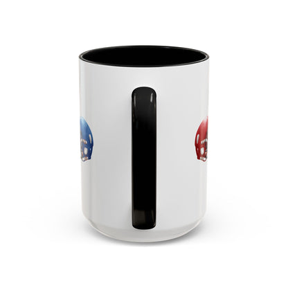 Football Helmet Coffee Mug — Red vs Blue Rivalry Accent Mug (11/15oz)