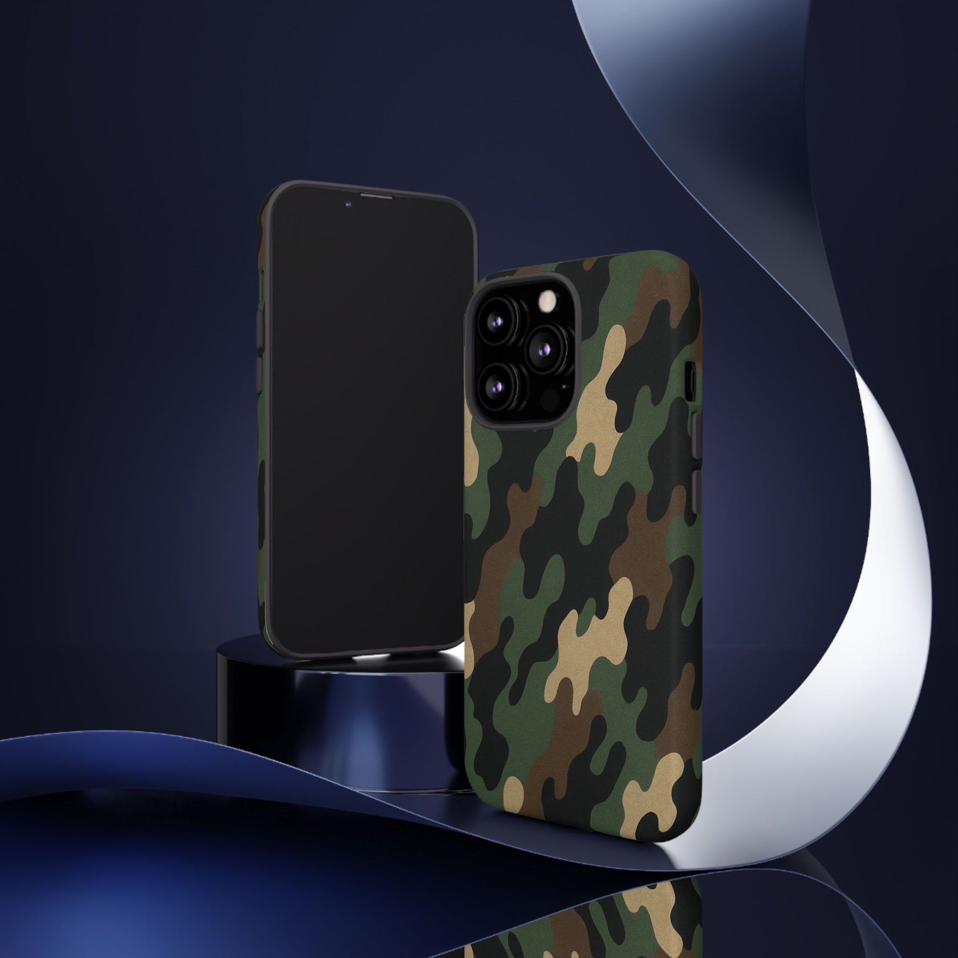 Camouflage tough phone case by Printify with rugged camo pattern and protective design for durable smartphone protection.