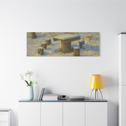 Snowy forest winter landscape canvas wall art, matte stretched print featuring snow-covered trees and a peaceful winter scene.