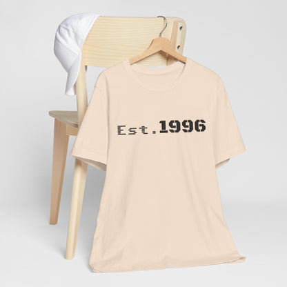 Vintage Est. 1996 T-shirt by Printify featuring classic design for birth year birthday gift, shown in a casual front view.
