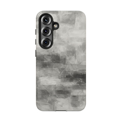 Abstract gray grid phone case for iPhone, tough protective cover by Printify, showcasing a modern geometric design.