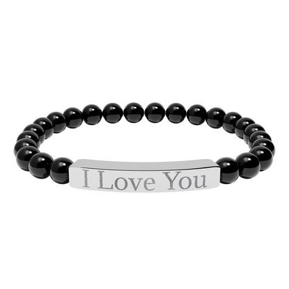 I Love You engraved stone stretch bracelet | Natural stone beaded bracelet - TRV