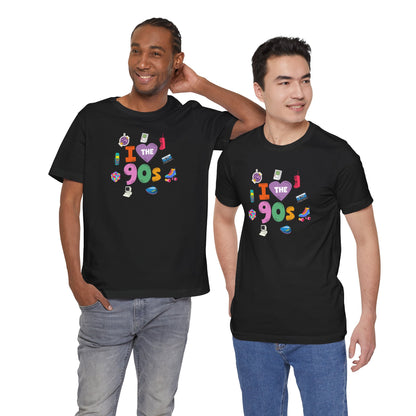 I  Love the 90's Short Sleeve Tee - Retro Graphic Tee, Vintage Style Shirt, Perfect for Casual Outings, 90s Nostalgia Apparel