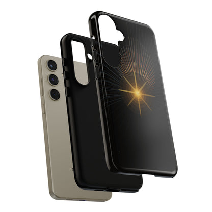 Tough Cases - Radiant Star Phone Case, Protective Black Shockproof Cover with Golden Light Design