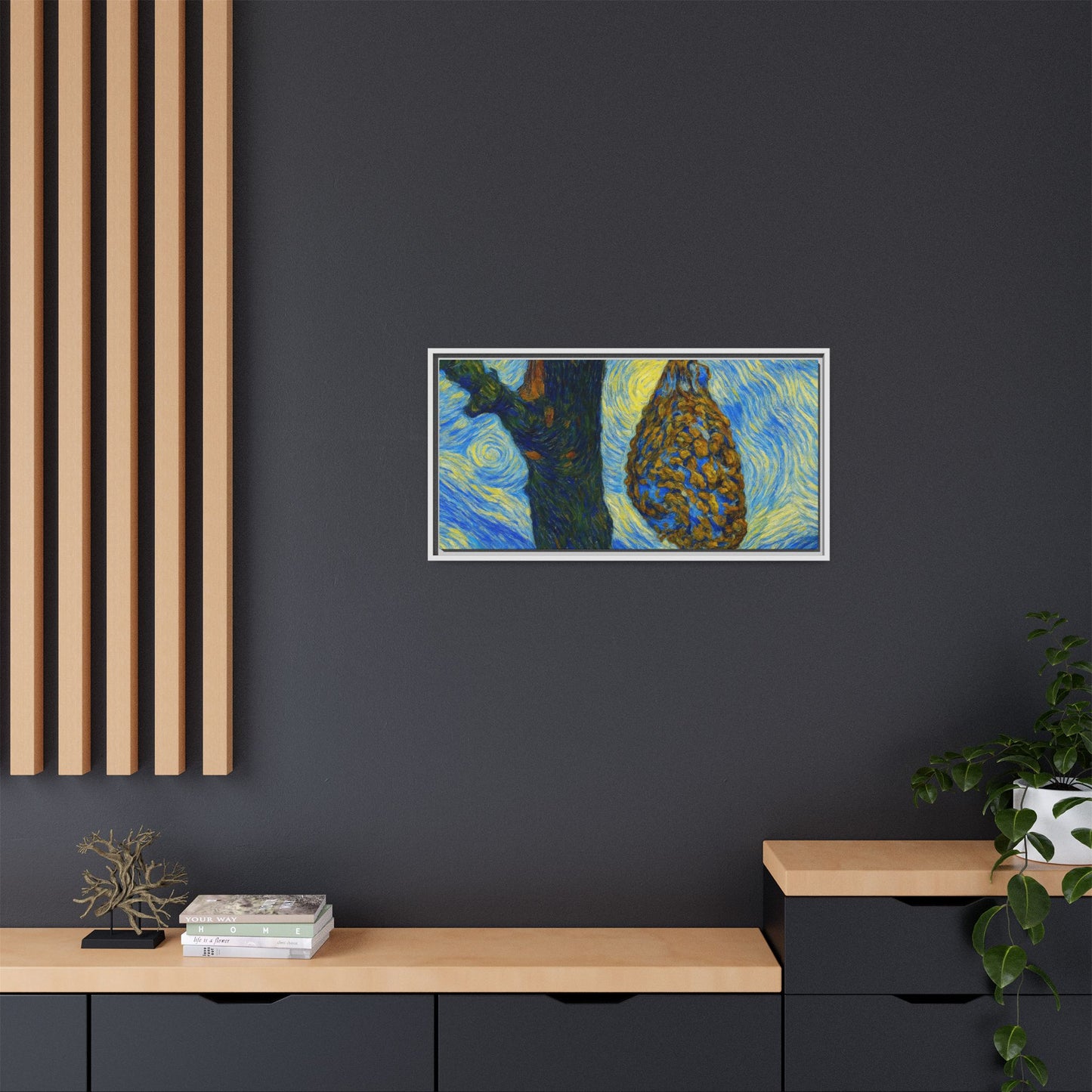 Framed matte canvas art of a starry nut cluster with dried plum hues, created by Printify, showcasing detailed botanical imagery.