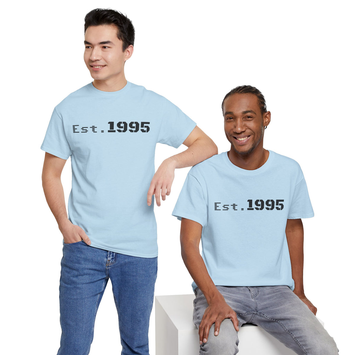 Vintage minimalist Est. 1995 T-shirt by Printify featuring simple birthday design and classic fit.