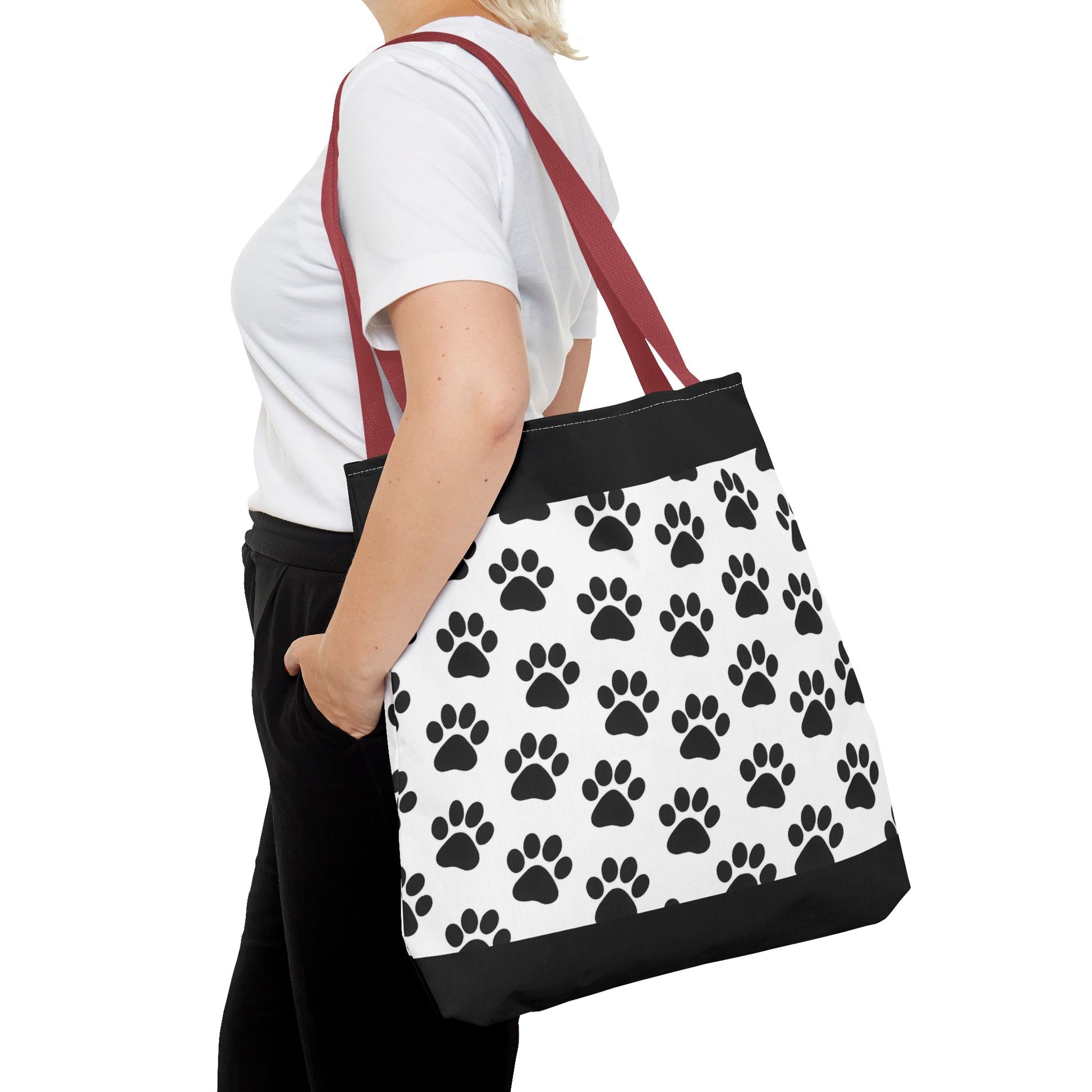 Eco-friendly tote bag with paw print design, perfect for dog and cat lovers, made by Printify.