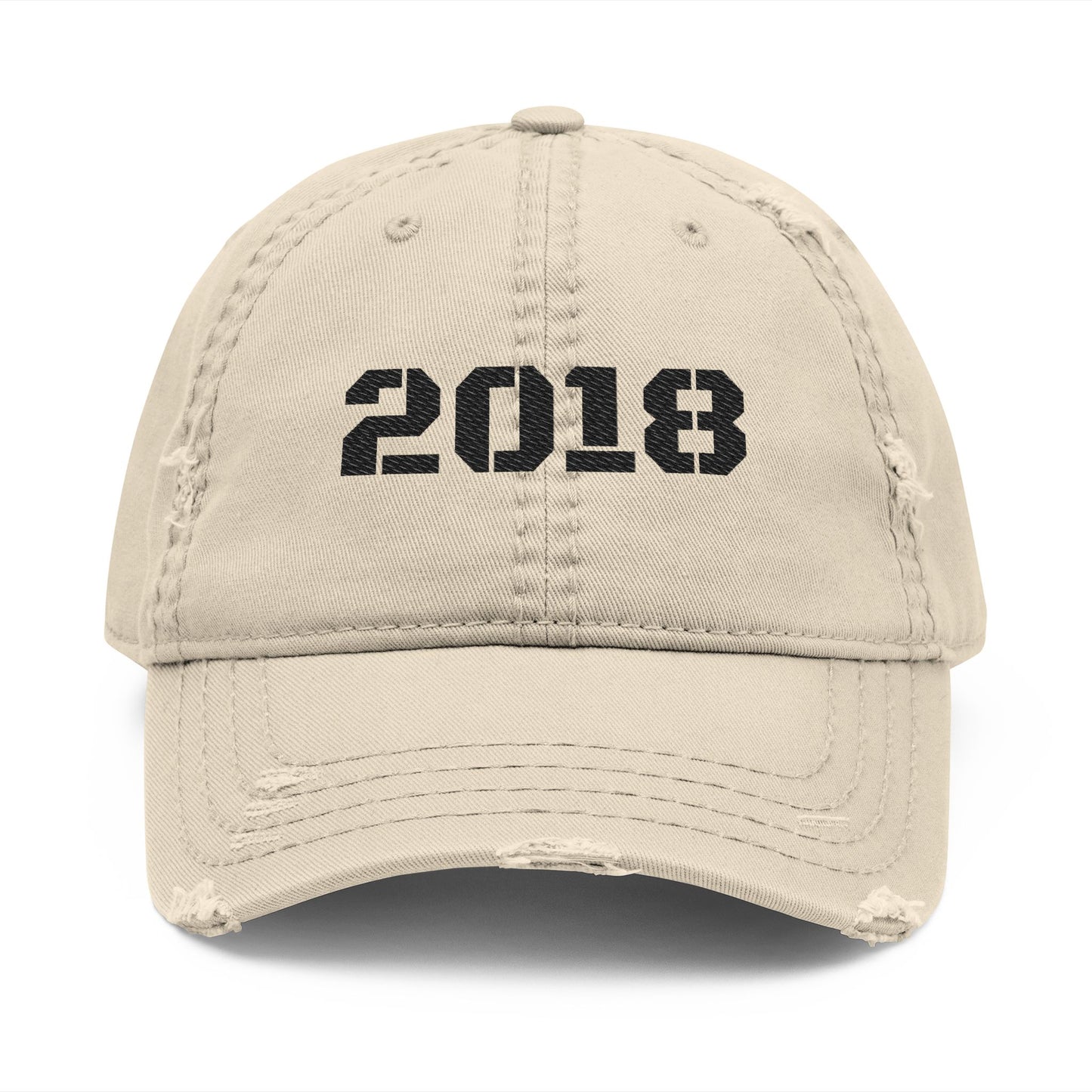 Distressed Dad Hat with 2018 Embroidery, Vintage Cap for Casual Wear, Unique Gift for Dads and Graduates, Summer Essential, Trendy [...] - TRV