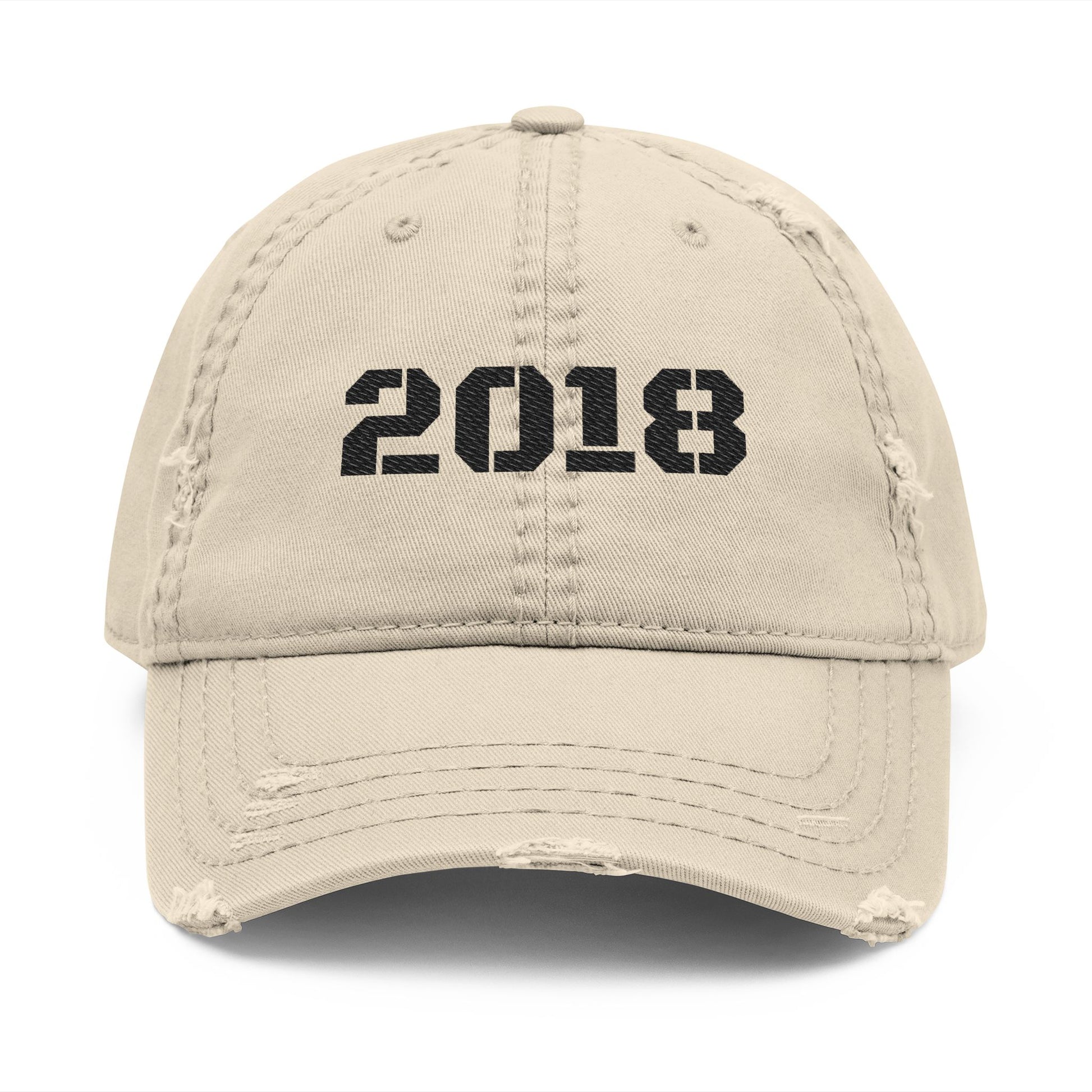 Distressed Dad Hat with 2018 Embroidery, Vintage Cap for Casual Wear, Unique Gift for Dads and Graduates, Summer Essential, Trendy [...] - TRV