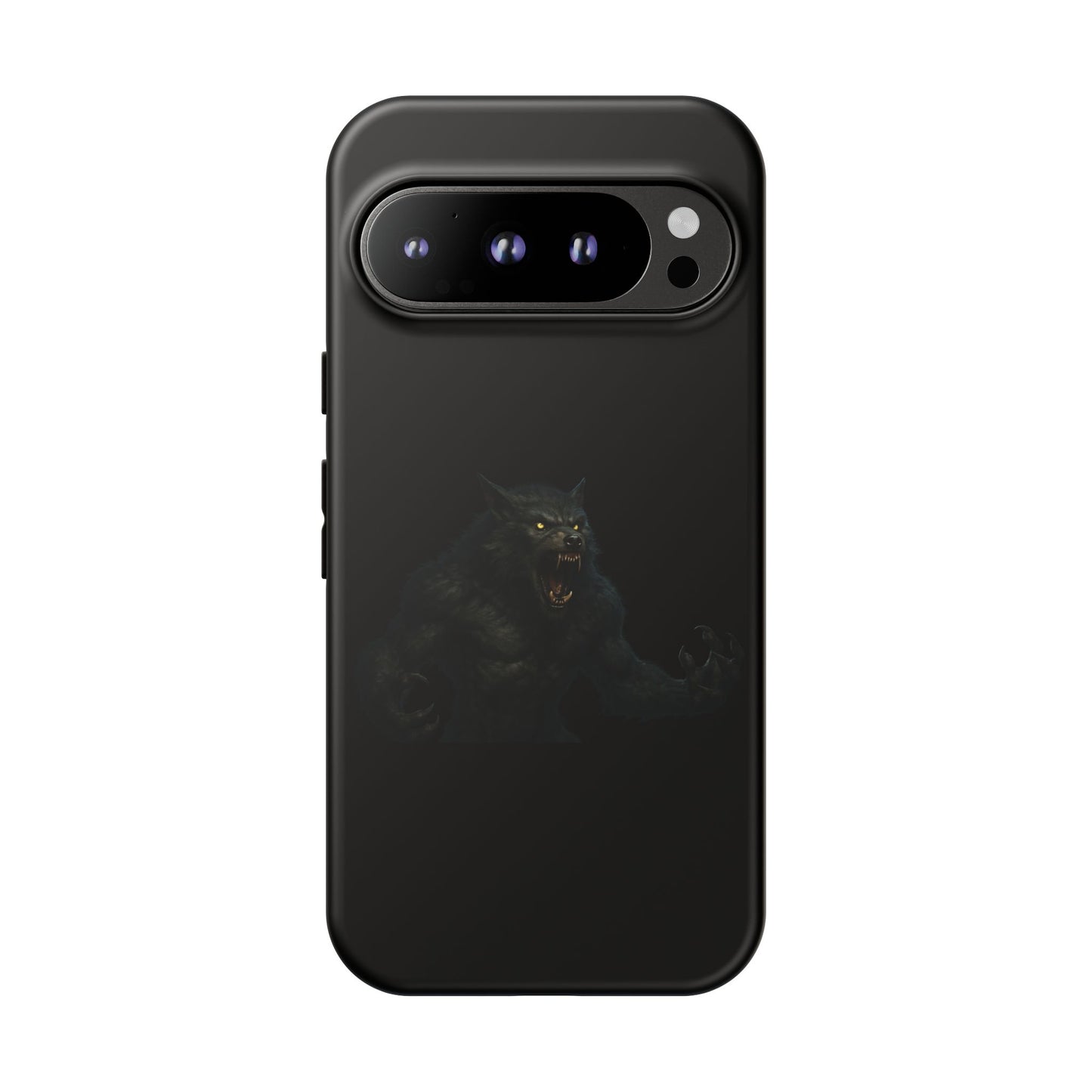 Werewolf phone case with dark monster graphic, tough protective design, suitable for smartphones, by Printify.
