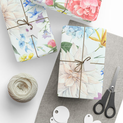 Floral Watercolor Wrapping Paper Roll — Pastel Flowers Gift Wrap for Mother's Day & Spring