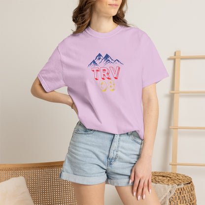 Unisex garment-dyed T-shirt with Printify logo, soft fabric, casual fit, in a neutral color, front view showing logo design.
