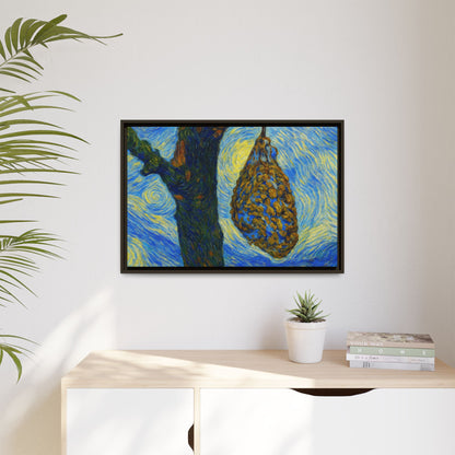 Framed matte canvas art of a starry nut cluster titled "Dried Plum in Tree" by Printify, showcasing detailed botanical imagery.