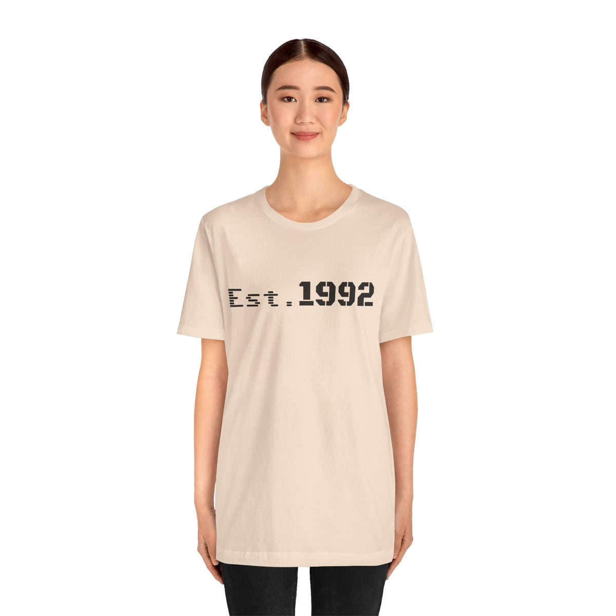 Red retro vintage Est. 1992 T-shirt by Printify featuring a classic birth year design on soft cotton fabric.