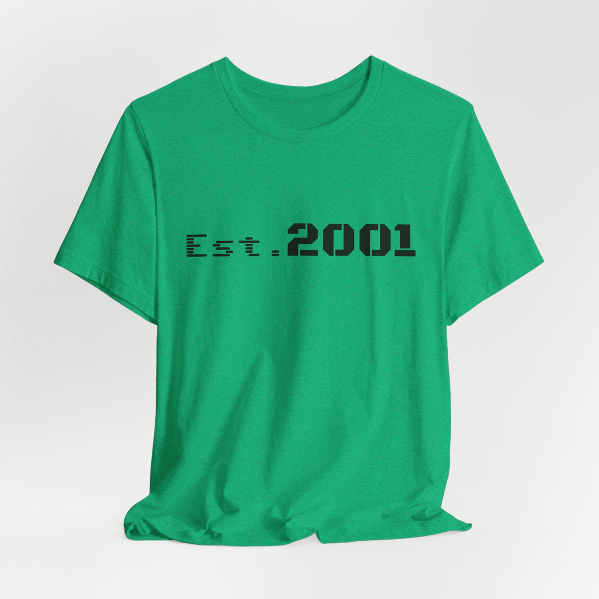 Retro minimalist Est. 2001 graphic T-shirt by Printify featuring a simple birth year design on a casual cotton tee.