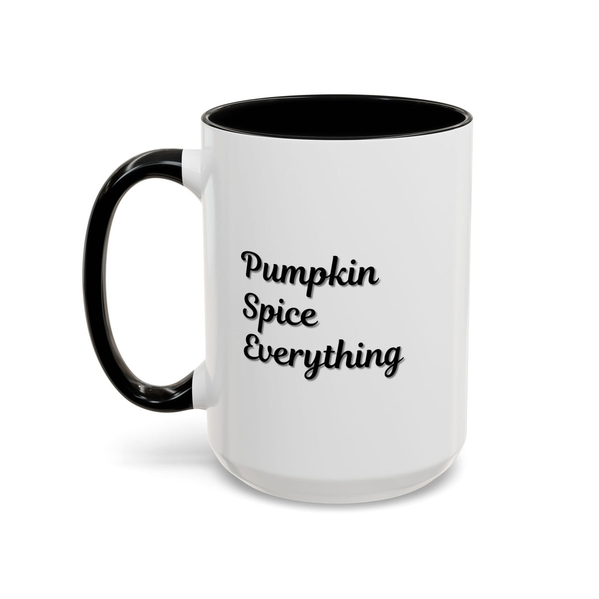 Pumpkin Spice Everything accent coffee mug by Printify, fall seasonal design, 11oz ceramic coffee cup with autumn-themed print.