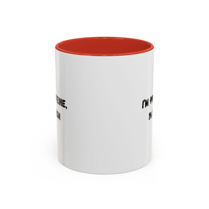 Ceramic coffee mug with "I'm 99% Caffeine, 1% Sarcasm" print, featuring a white background and bold black text.