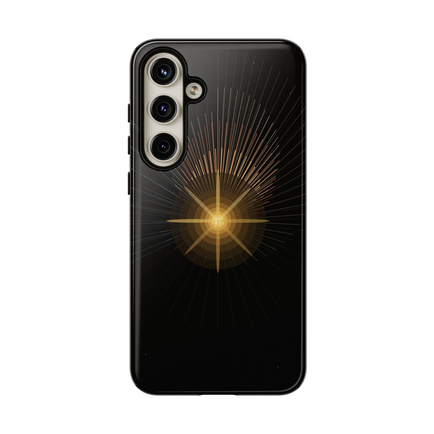 Tough Cases - Radiant Star Phone Case, Protective Black Shockproof Cover with Golden Light Design