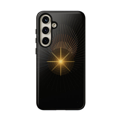 Tough Cases - Radiant Star Phone Case, Protective Black Shockproof Cover with Golden Light Design