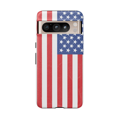 American flag tough phone case for iPhone, durable patriotic print, protective cover with bold flag design, by Printify.