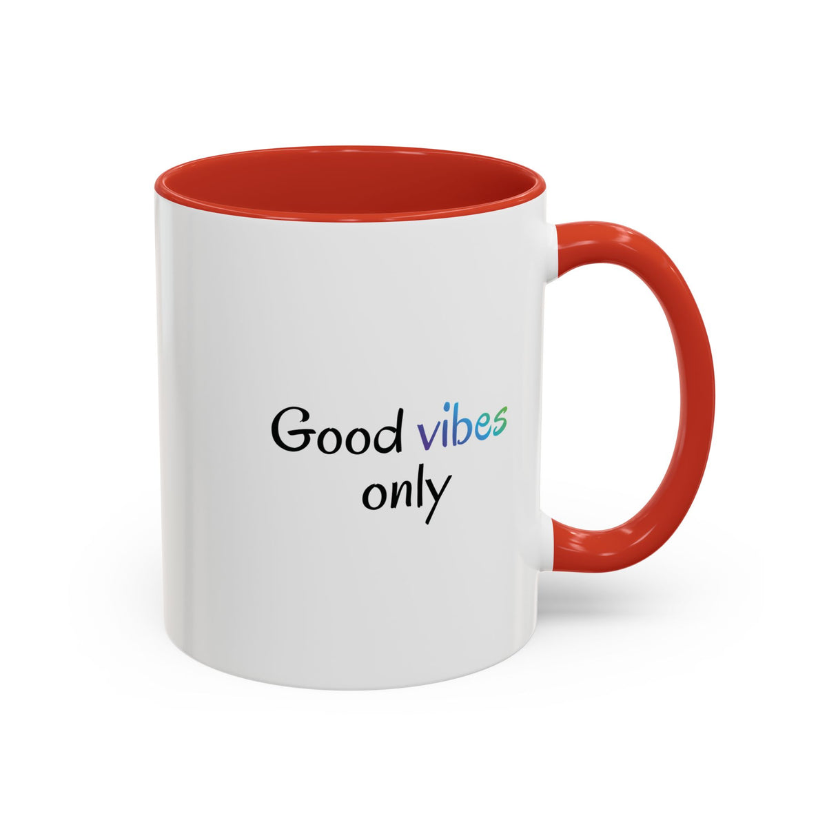 Printify Good Vibes Only coffee mug with positive message, ceramic tea cup for morning inspiration, featuring colorful design.