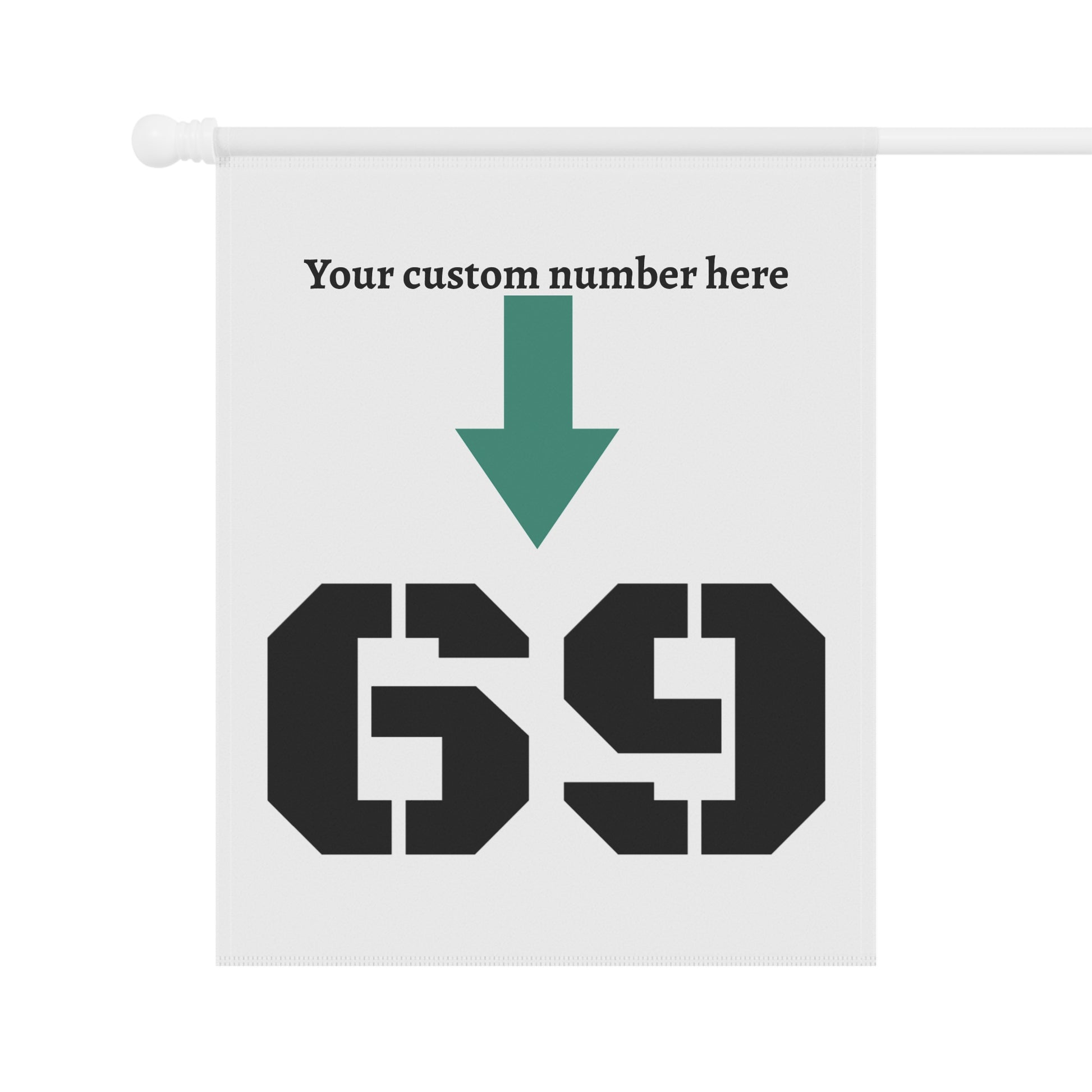 Personalized garden flag with custom house number sign, featuring vibrant colors and decorative design for outdoor display