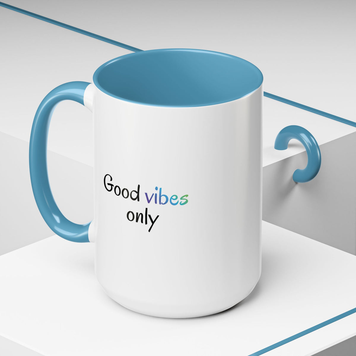 Printify Good Vibes Only accent coffee mug with positive morning quote, ceramic tea cup with cheerful design.