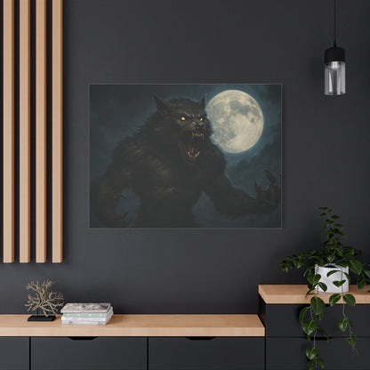 Spooky full moon werewolf moon matte canvas print, eerie night scene, horror-inspired wall art by Printify.