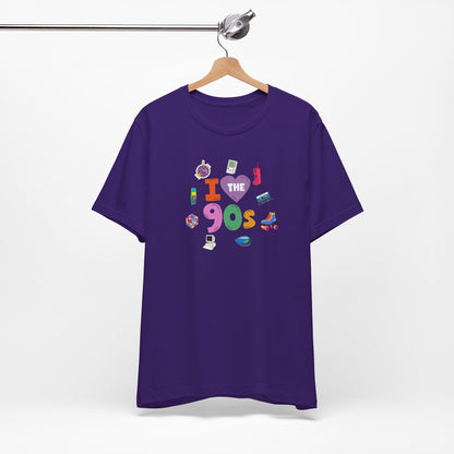 I  Love the 90's Short Sleeve Tee - Retro Graphic Tee, Vintage Style Shirt, Perfect for Casual Outings, 90s Nostalgia Apparel