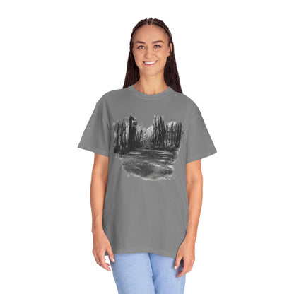 Artistic Forest Scene T-shirt | Nature Lover Gift, Outdoor Adventure Tee, Eco-Friendly Fashion, Vintage Inspired Clothing, Unisex Gift - TRV