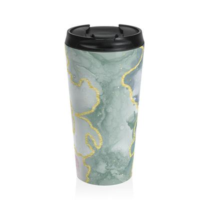 Green and pink marble 15oz insulated stainless steel travel mug - view 2