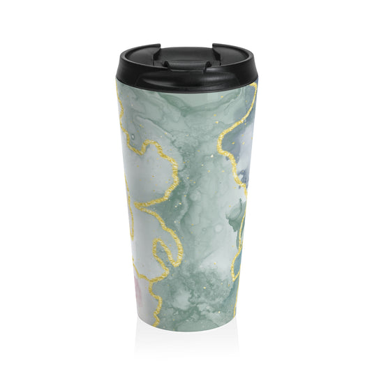 Green and pink marble 15oz insulated stainless steel travel mug - view 2